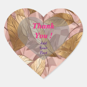 Trendy Blush Pink Gold Boho Leaves Collection Heart Sticker
