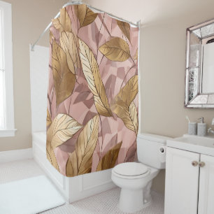 Trendy Blush Pink Gold Boho Leaves Collection Shower Curtain