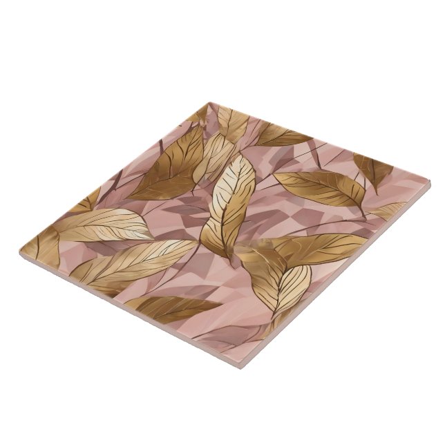 Trendy Blush Pink Gold Boho Leaves Collection Tile (Side)