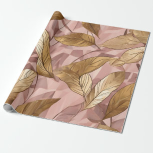 Trendy Blush Pink Gold Boho Leaves Collection Wrapping Paper