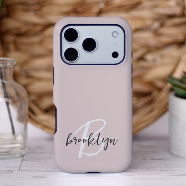 Trendy Blush Pink Grey Script Monogram (Creator Uploaded)