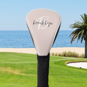 Trendy Blush Pink Grey Script Monogram Golf Head Cover
