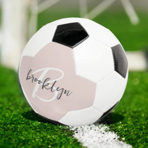 Trendy Blush Pink Grey Script Monogram Name Football