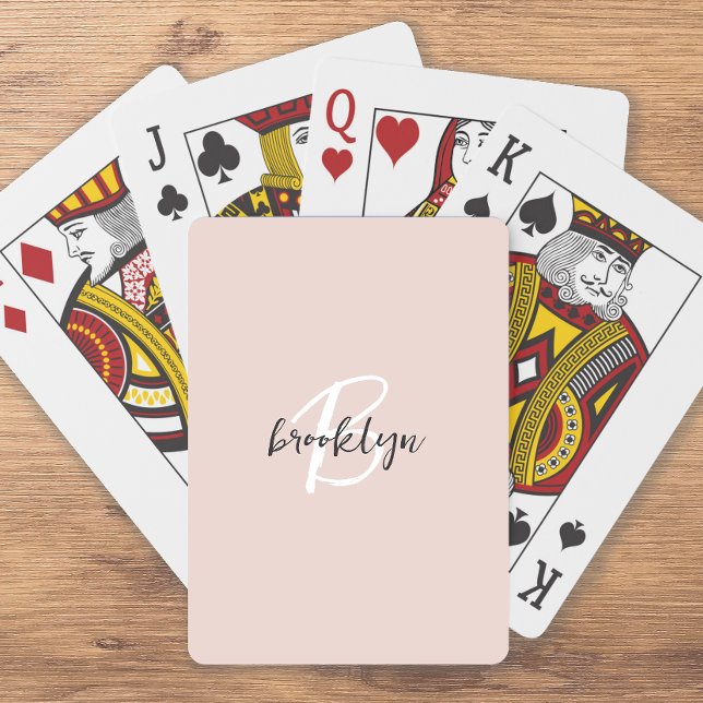 Trendy Blush Pink Grey Script Monogram Playing Cards (Creator Uploaded)