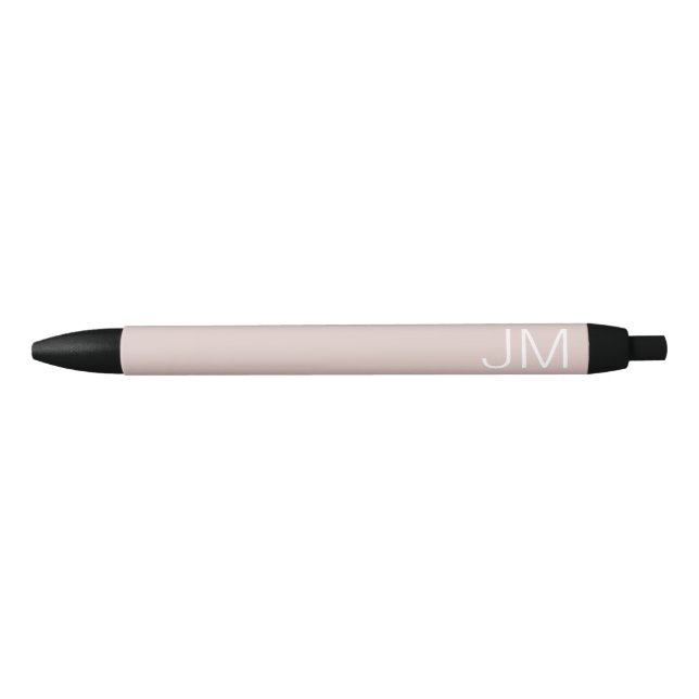 Trendy Blush Pink Oversized Monogrammed Initials Black Ink Pen (Front)