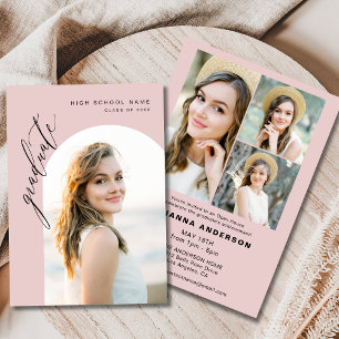 Trendy Blush Pink Photo Graduation Party Invitation