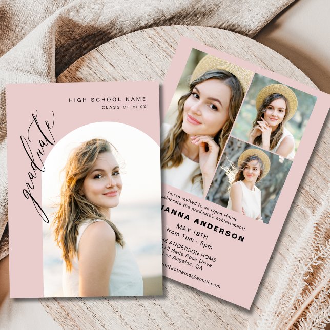 Trendy Blush Pink Photo Graduation Party Invitation (Creator Uploaded)