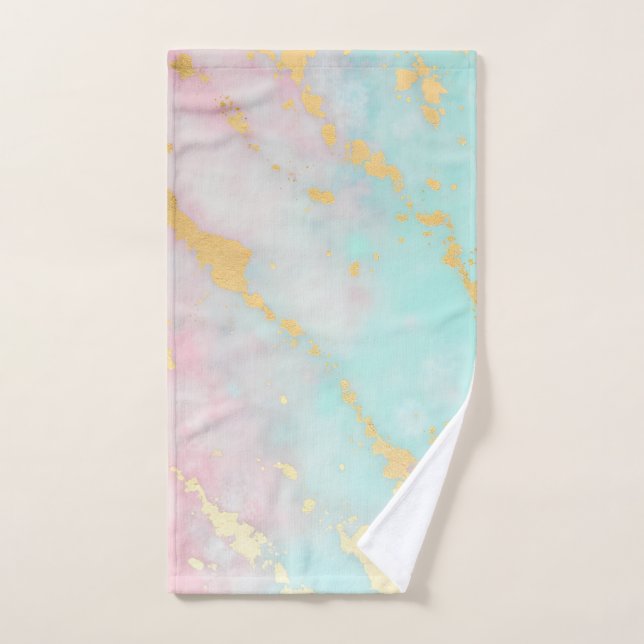 Trendy Blush Pink Soft Mint Gold Luxury Collection Bath Towel Set (Hand Towel)