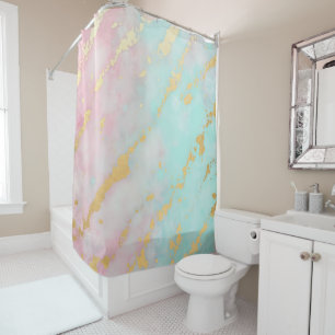 Trendy Blush Pink Soft Mint Gold Luxury Collection Shower Curtain