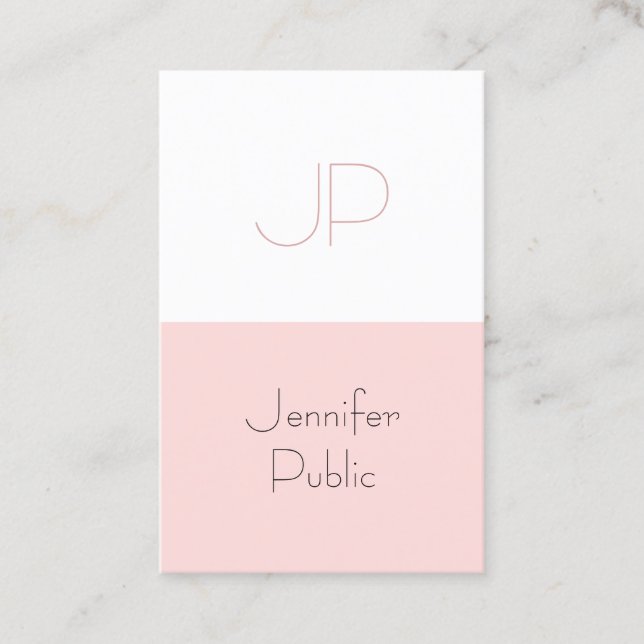 Trendy Blush Pink Stylish Monogram Sleek Luxury Business Card (Front)