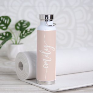 Trendy Blush Pink White Calligraphy Name Water Bottle