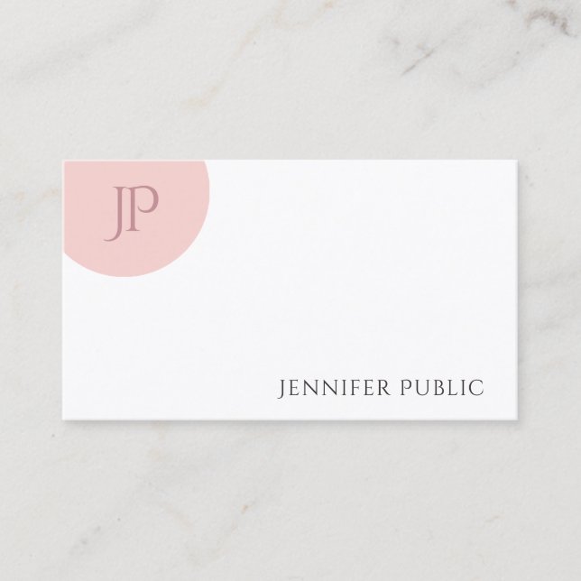 Trendy Blush Pink White Elegant Modern Monogram Business Card (Front)