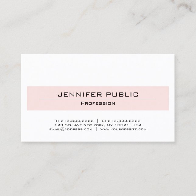 Trendy Blush Pink White Minimalist Elegant Plain Business Card (Front)