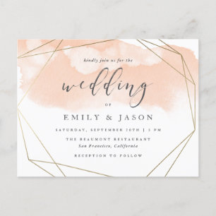 Trendy Blush Watercolor Gold Geometric Wedding Invitation Postcard