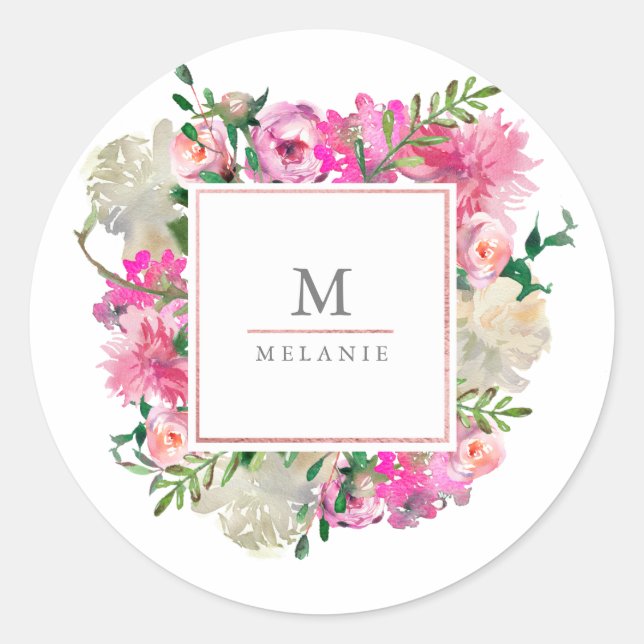 Trendy Bohemian Floral Monogram Sticker (Front)