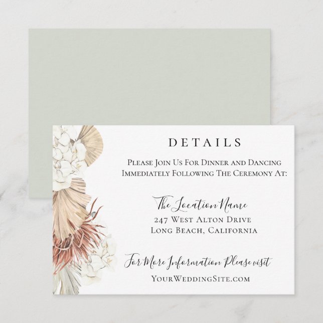 Trendy Bohemian Foliage Wedding Details Card (Front/Back)