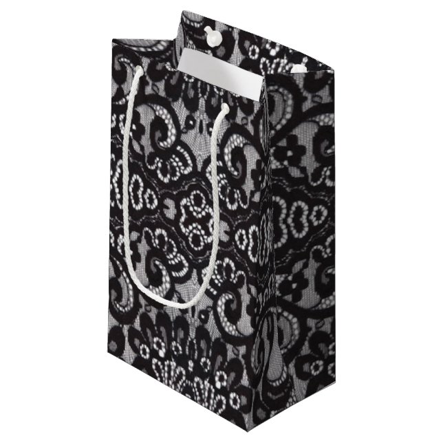 trendy bohemian girly Parisian black lace Small Gift Bag (Front Angled)