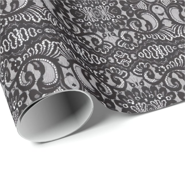 trendy bohemian girly Parisian black lace Wrapping Paper (Roll Corner)