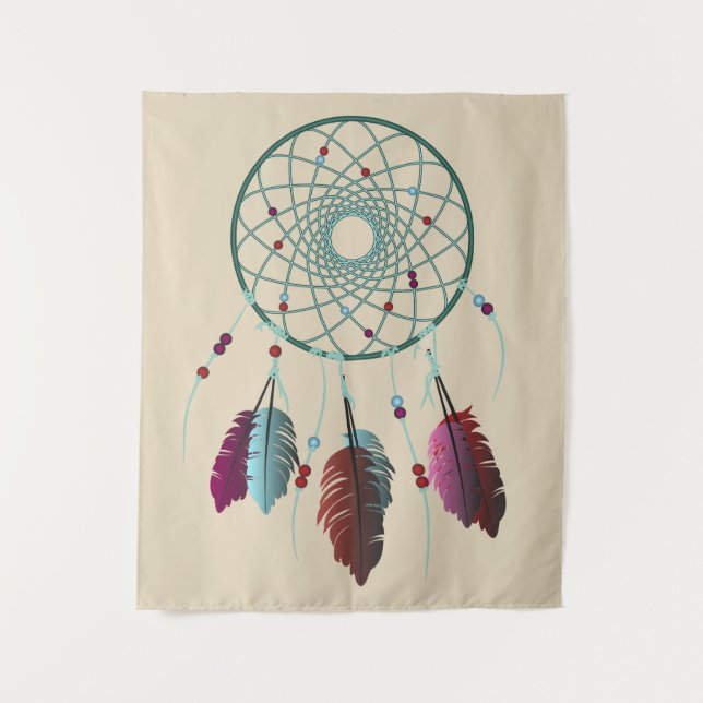 Trendy Bohemian Teal & Purple Dream Catcher Tapestry (Front)