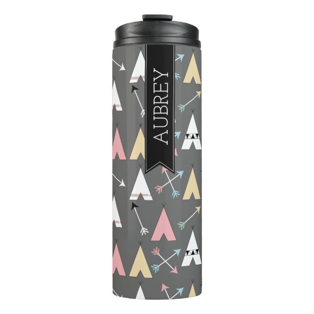 Trendy Bohemian Teepees & Arrows Personalised Thermal Tumbler (Front)