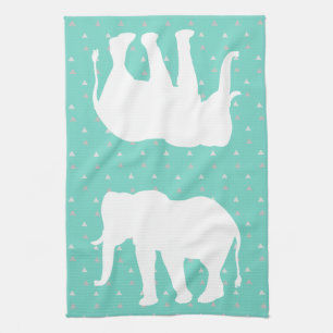Trendy Bohemian White Elephant & Grey Triangles Tea Towel