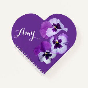 Trendy boho Amy name purple pansy floral heart  Notebook
