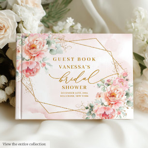 Trendy Boho Blush Pink Gold Floral Bridal Shower Guest Book