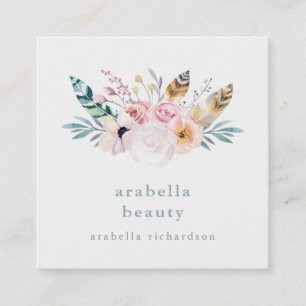 Trendy Boho Bouquet   Social Media Icons Square Business Card