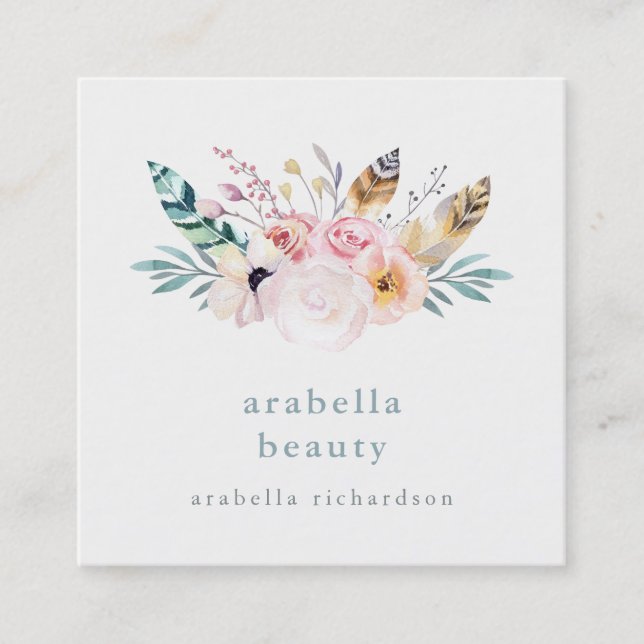 Trendy Boho Bouquet | Social Media Icons Square Business Card (Front)
