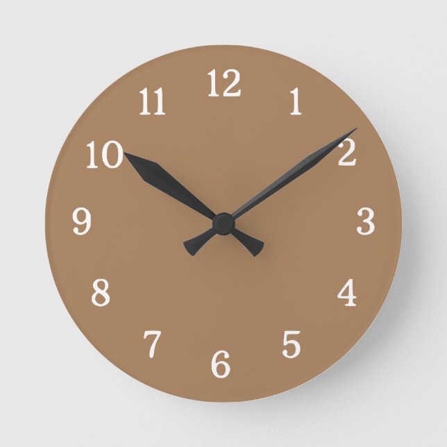 Trendy Boho Brown And White Round Clock (Front)