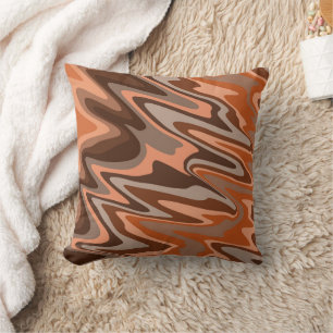 Trendy boho brown orange Abstract wavy Cushion
