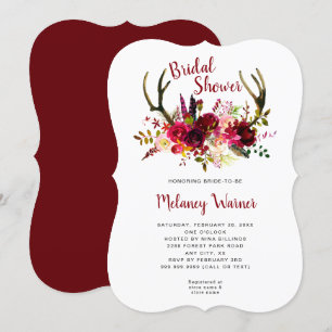 Trendy Boho Burgundy Floral Bridal Shower invite