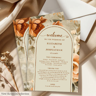 Trendy Boho Burnt Orange Ivory Sage Floral Wedding Programme