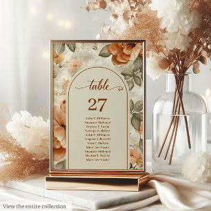 Trendy Boho Burnt Orange Ivory Sage Floral Wedding Table Number