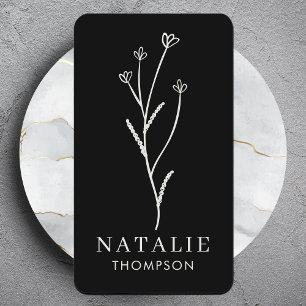 Trendy Boho Chic Minimalist Black and White Flower Business Card