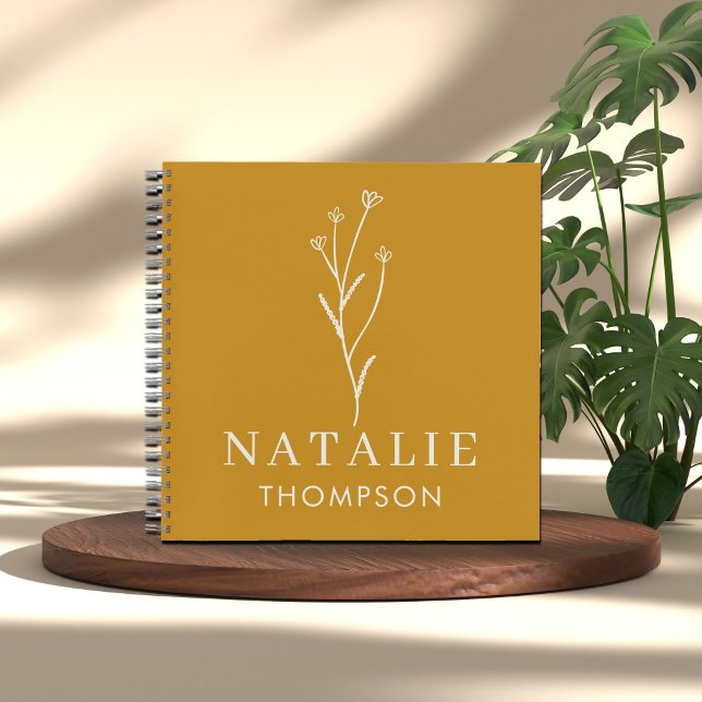 Trendy Boho Chic Minimalist Custom Mustard Yellow  Notebook (Creator Uploaded)