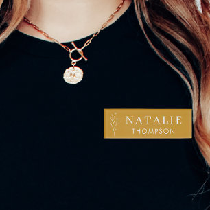 Trendy Boho Chic Minimalist Mustard Yellow Custom Name Tag