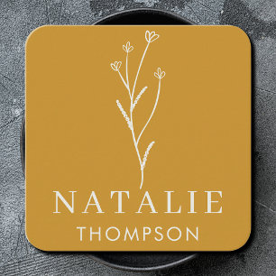 Trendy Boho Chic Minimalist Mustard Yellow  Square Business Card