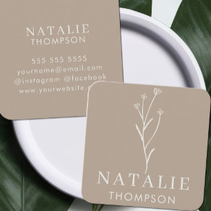 Trendy Boho Chic Minimalist Rustic Greig Flower Square Business Card