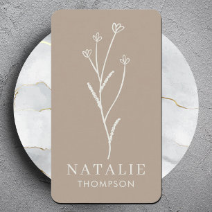 Trendy Boho Chic Minimalist Rustic Griege Flower Business Card