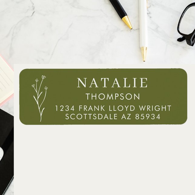 Trendy Boho Chic Olive Green Return Address (Creator Uploaded)