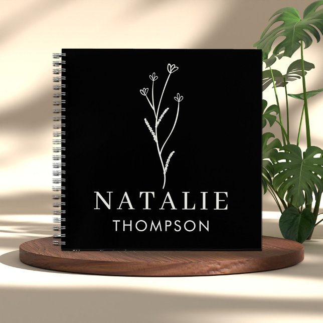 Trendy Boho Chic Personalised Name Black And White Notebook (Creator Uploaded)