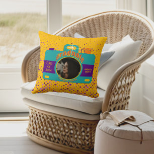 Trendy Boho Colorful Retro Fun Art Graduate Photo  Cushion