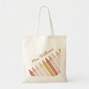 Trendy Boho Colors Crayon Teacher Name Tote Bag