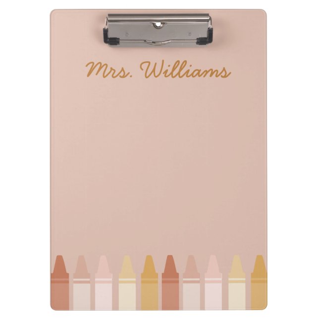 Trendy Boho Colours Crayon Teacher Name Clipboard (Front)