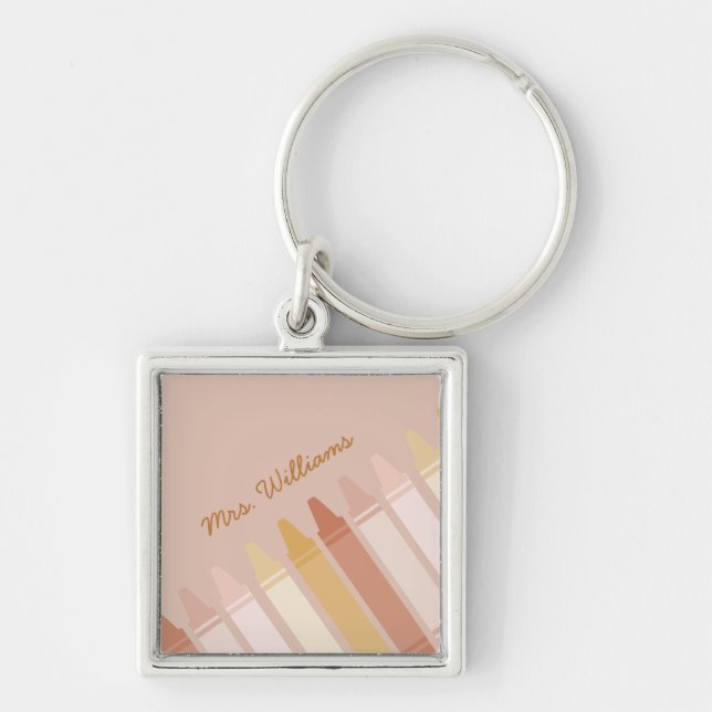 Trendy Boho Colours Crayon Teacher Name Key Ring (Front)