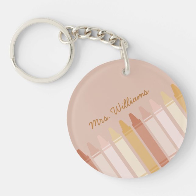 Trendy Boho Colours Crayon Teacher Name Key Ring (Front)