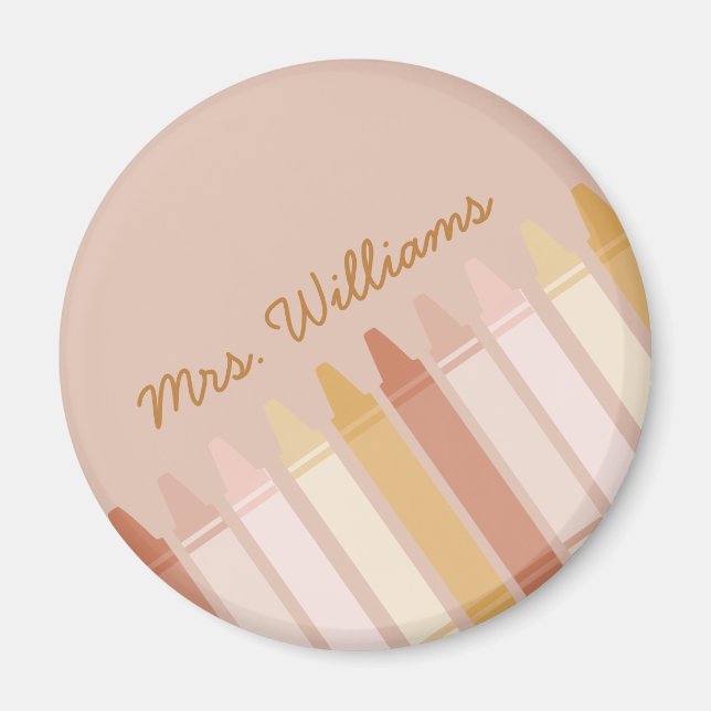 Trendy Boho Colours Crayon Teacher Name Magnet (Front)