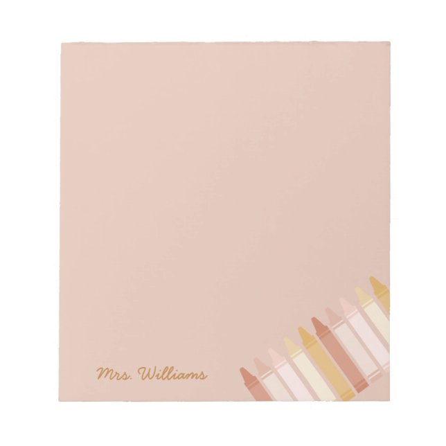 Trendy Boho Colours Crayon Teacher Name Notepad (Front)