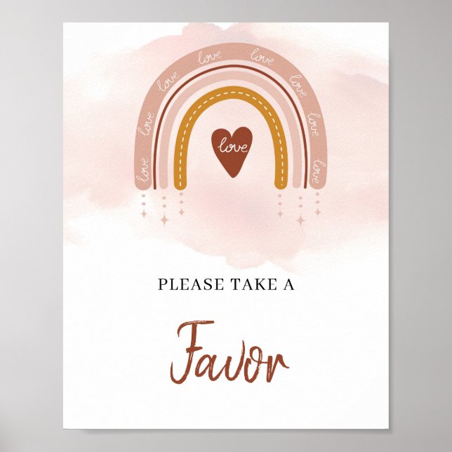 Trendy Boho Copper Rust Blush Rainbow Favor Sign (Front)
